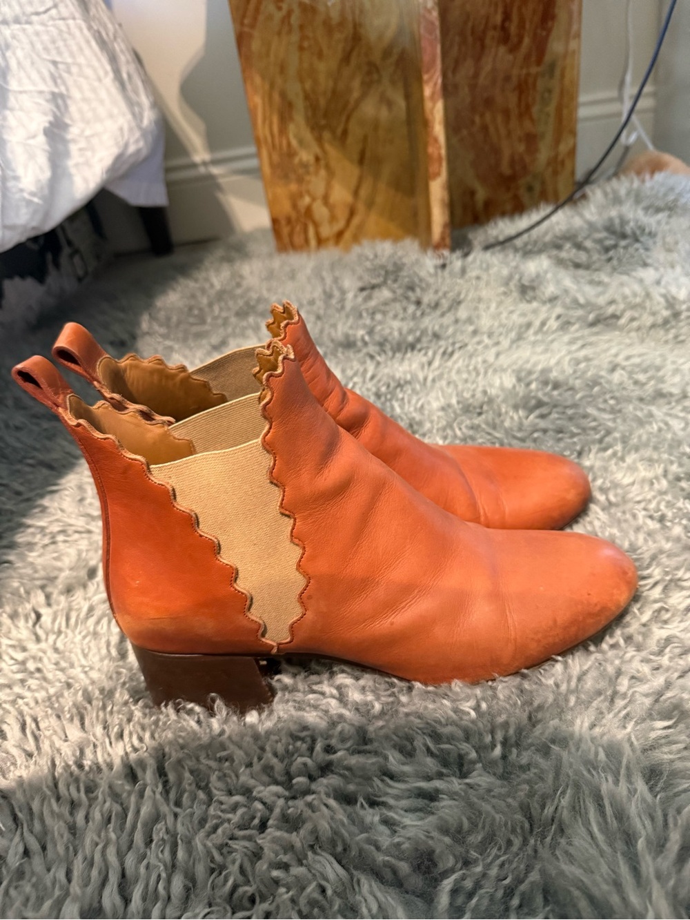 CHLOE Women’s Scalloped Chelsea Boot in Burnt Orange